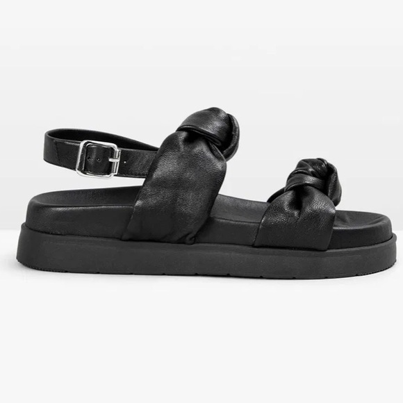 HUSH Naxos Leather Knotted Strapped Sandals Molded Footbed Sling Backs Blacks 🖤 - Picture 4 of 11